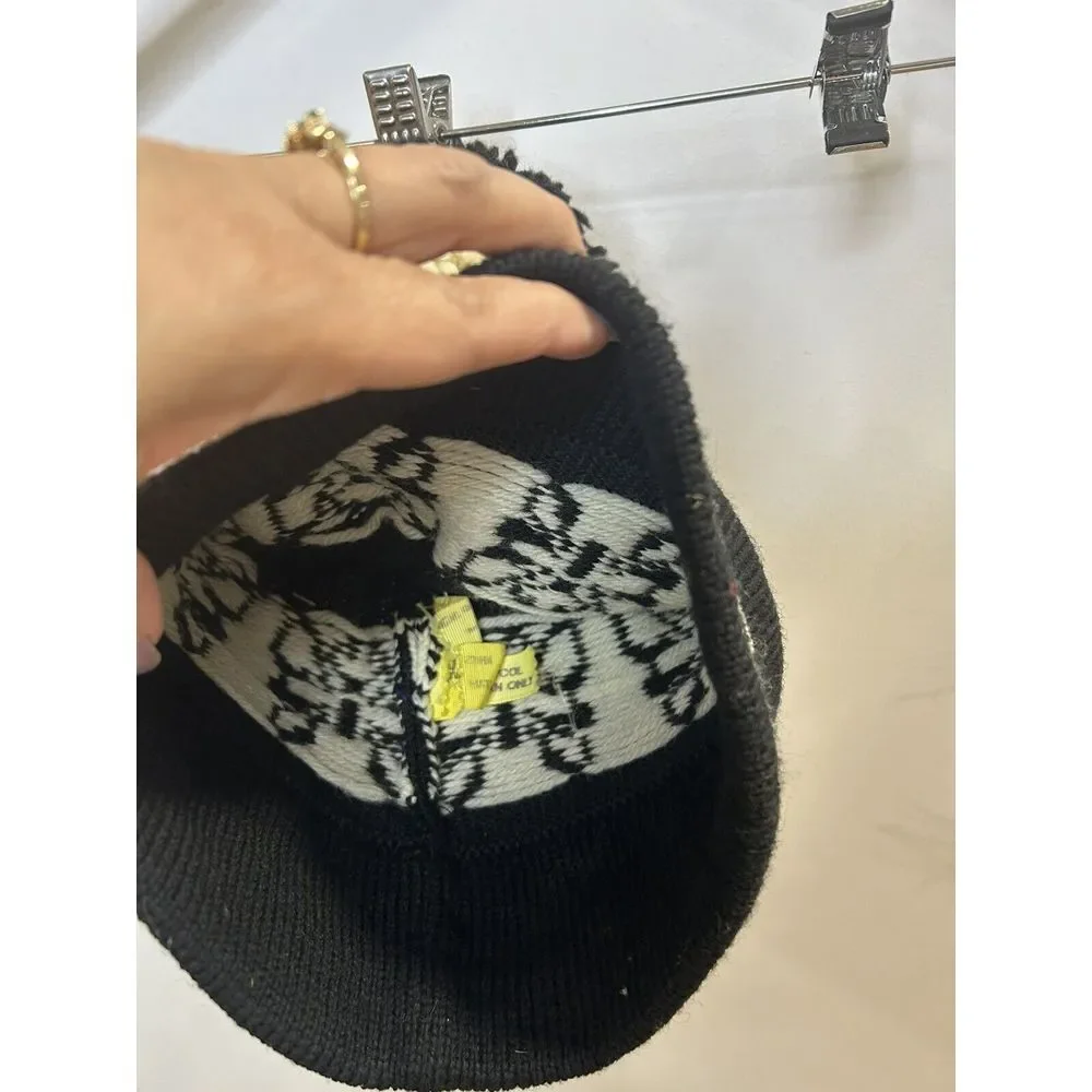 Jada Lee 100%‎ Wool Big Pom Pom Knit Ski Hat Snow Winter Black White